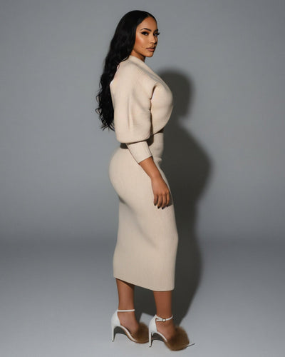 LEILA Knit Cropped Cardigan Top & Midi Skirt Set