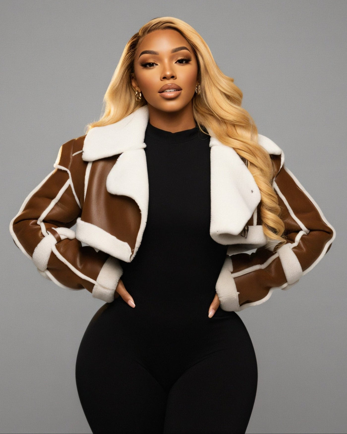 DREYA Faux Leather Shearling Trim Jacket