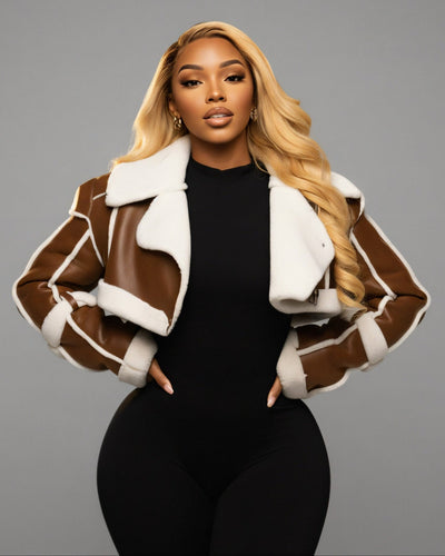 DREYA Faux Leather Shearling Trim Jacket