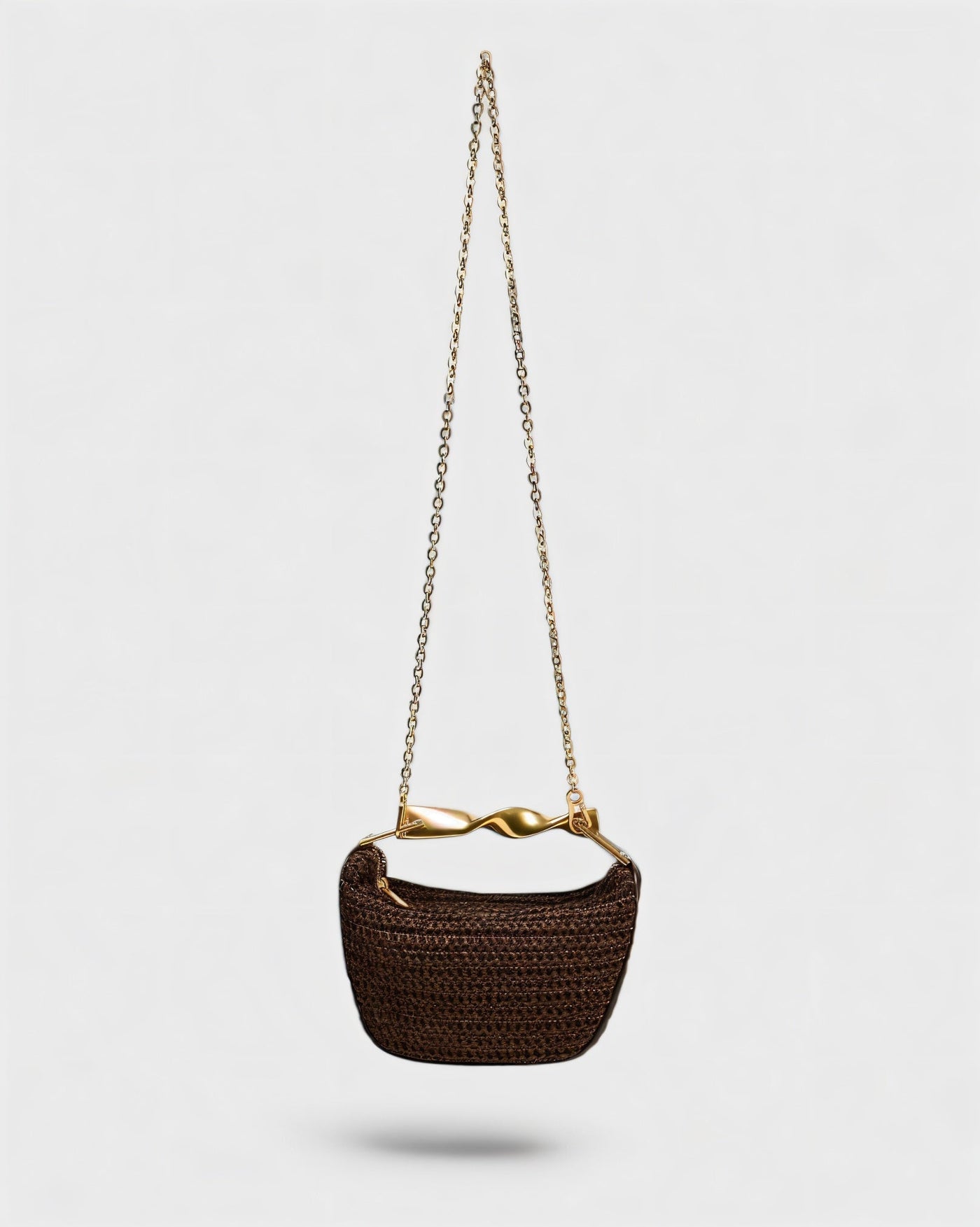 CRESSIDA Woven Half Moon Handbag with Gold Swirl Handle