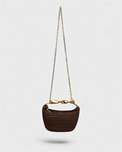 CRESSIDA Woven Half Moon Handbag with Gold Swirl Handle