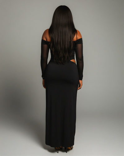 SHAINA Mesh Contrast Draped Maxi Dress