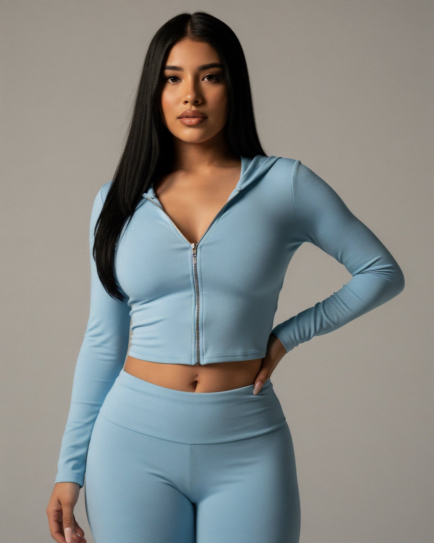 RAINY Zip-Up Hoodie and Flare Pants Set