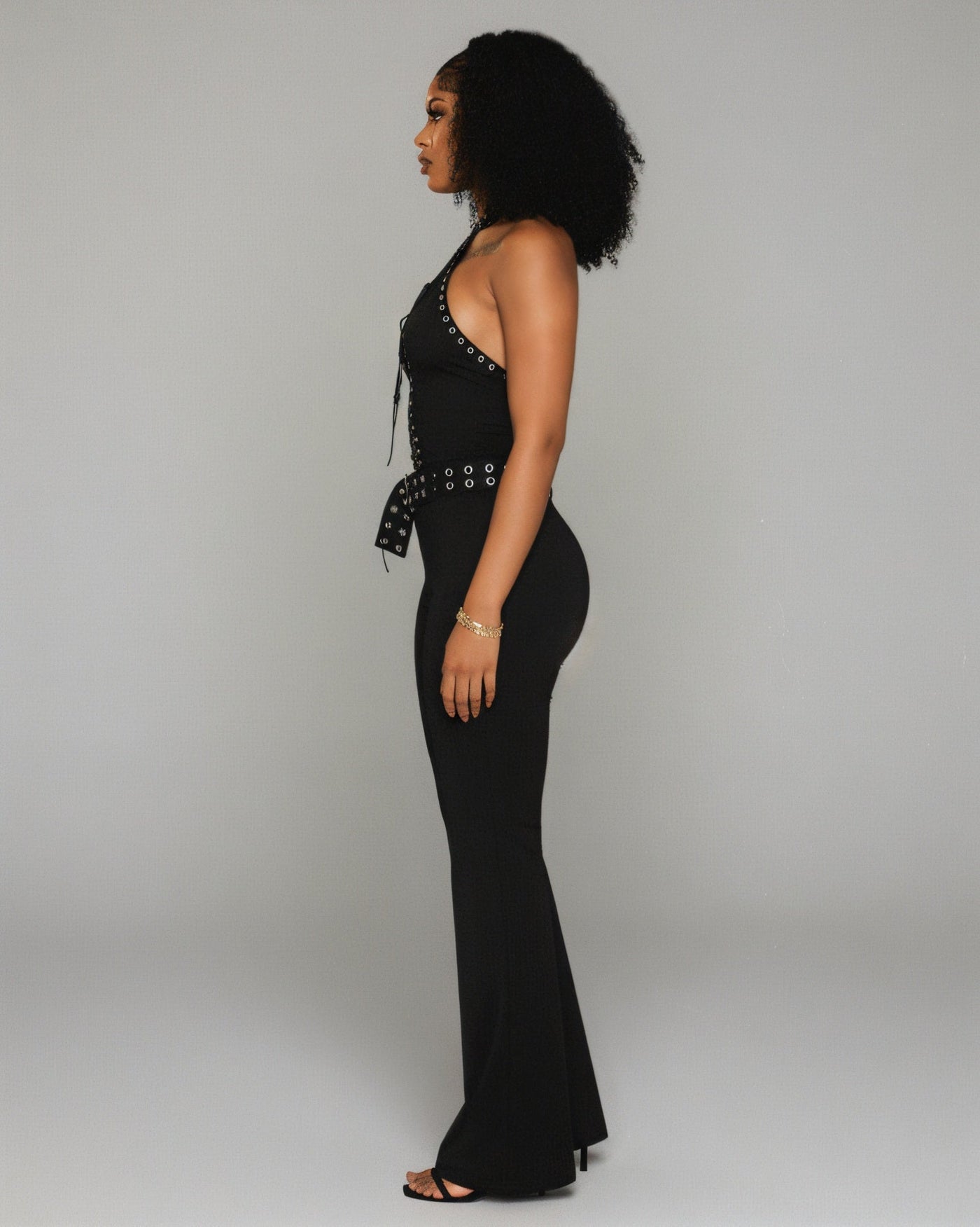 ALESSIA Eyelet Lace-Up Halter Jumpsuit