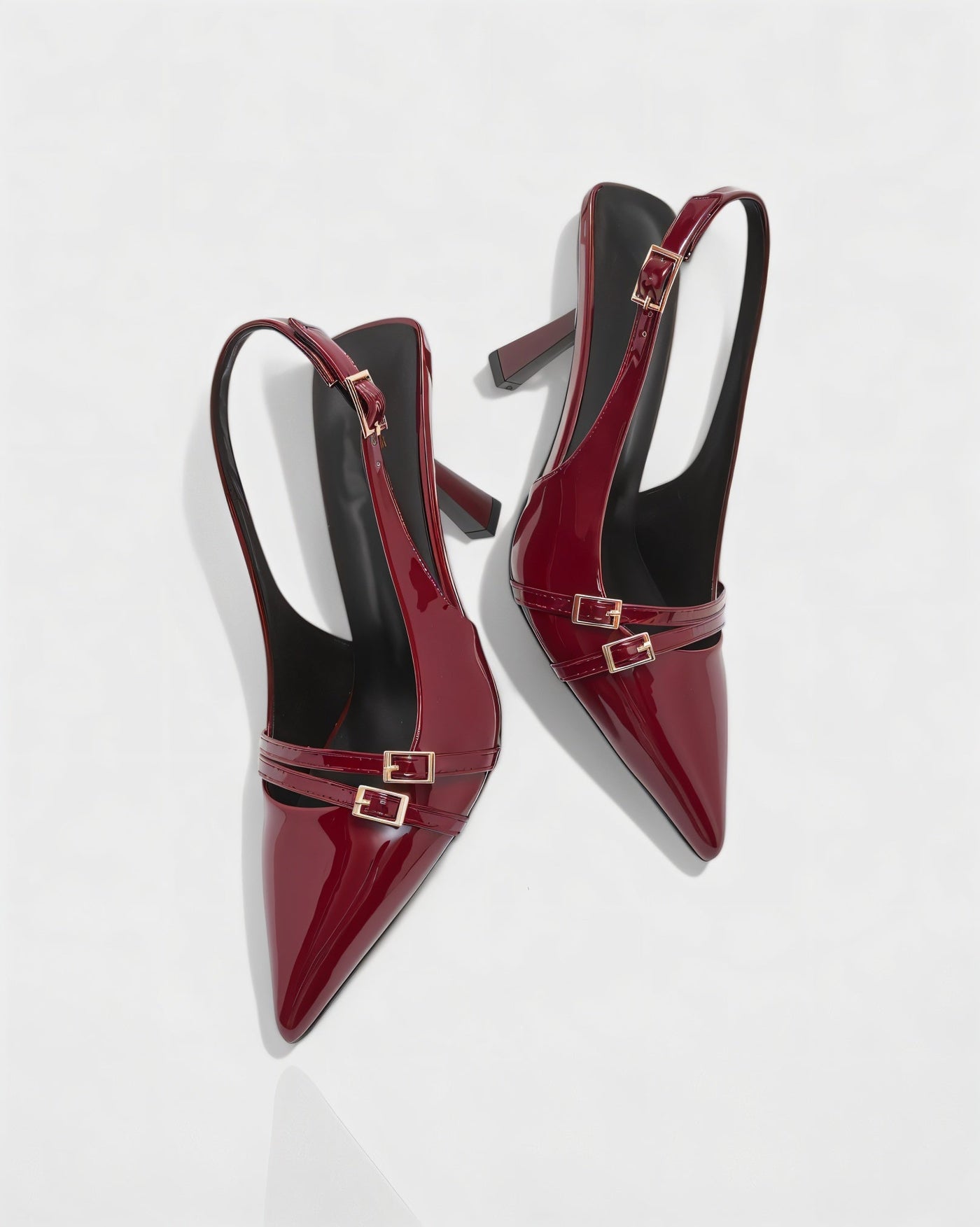 VALEN Patent Buckle Slingback Heels