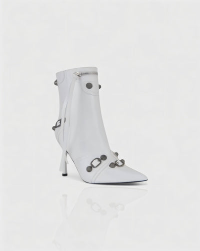 REVINA Studded Leather Pointed-Toe Ankle Boots