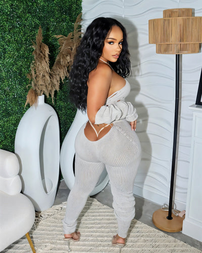 PALOMA Halter Neck Tie Knit Jumpsuit