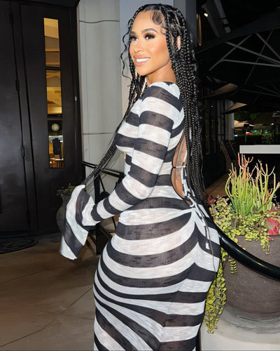 MELINA Striped Backless Maxi Dress