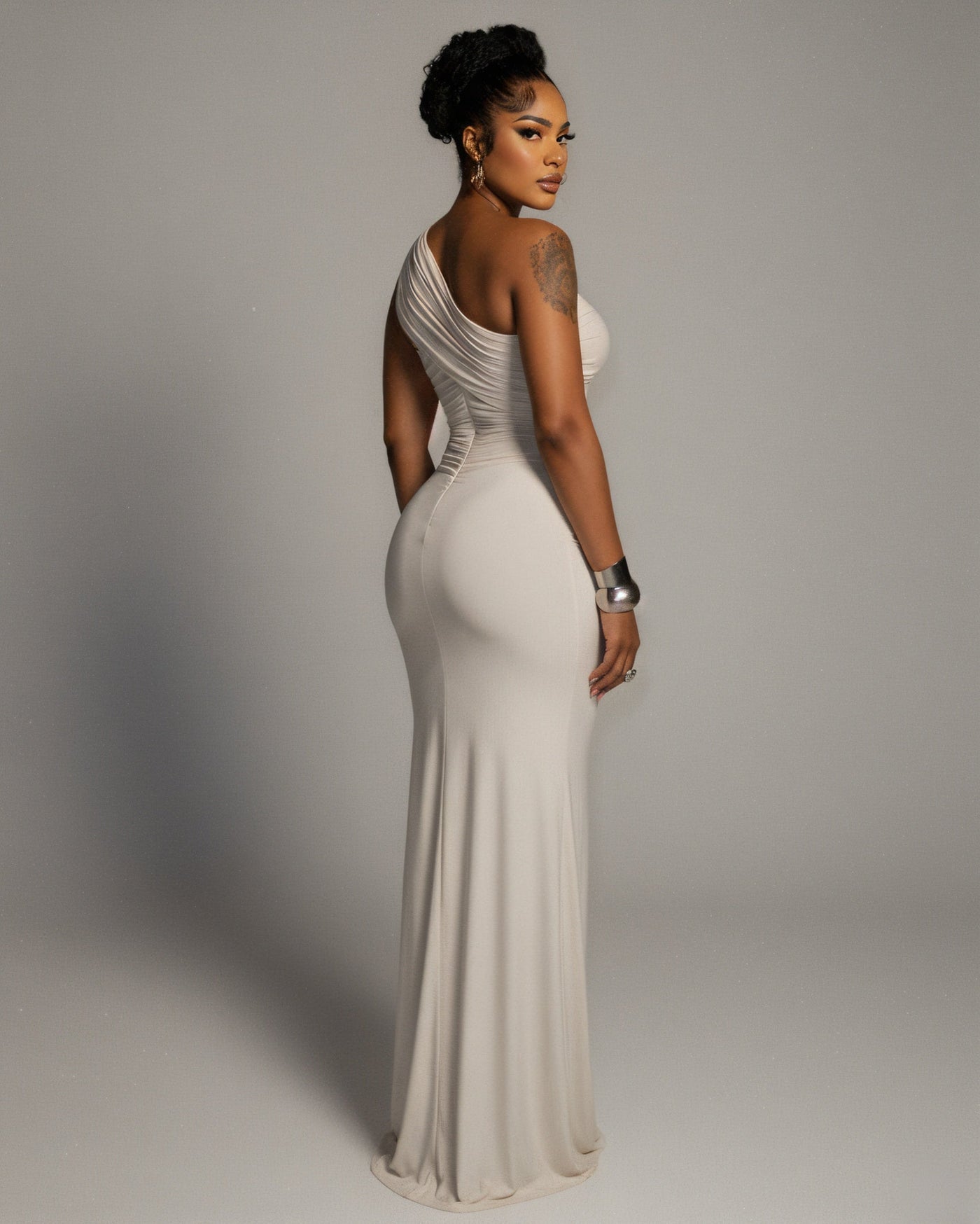 HANIMA One-Shoulder Ruched Maxi Dress