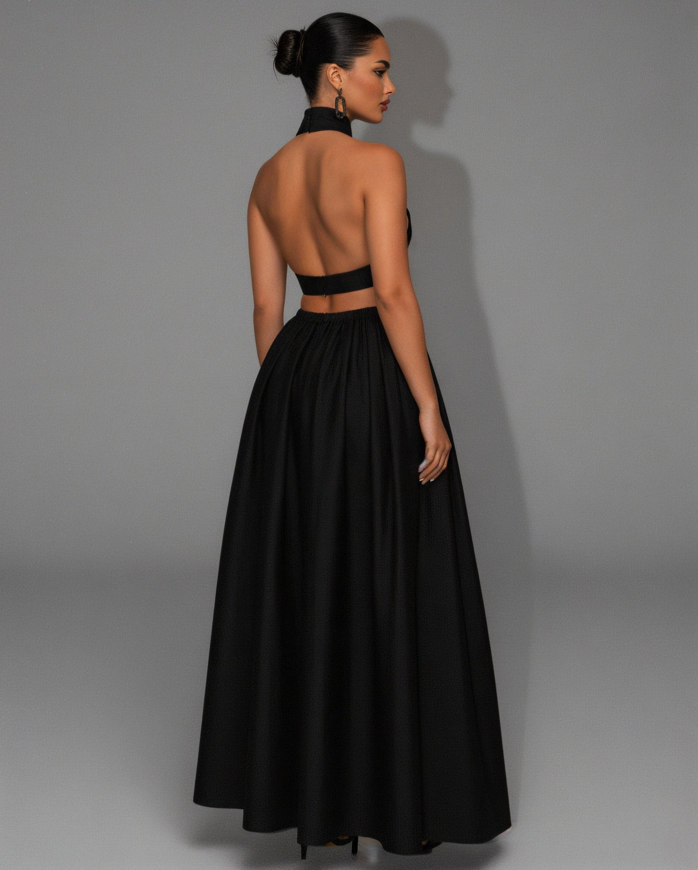 EYANE Collar Crop Top & Maxi Skirt Set