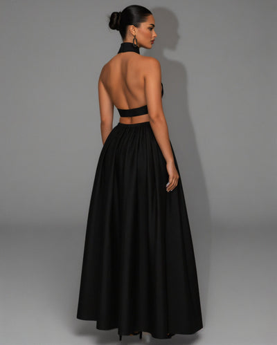 EYANE Collar Crop Top & Maxi Skirt Set