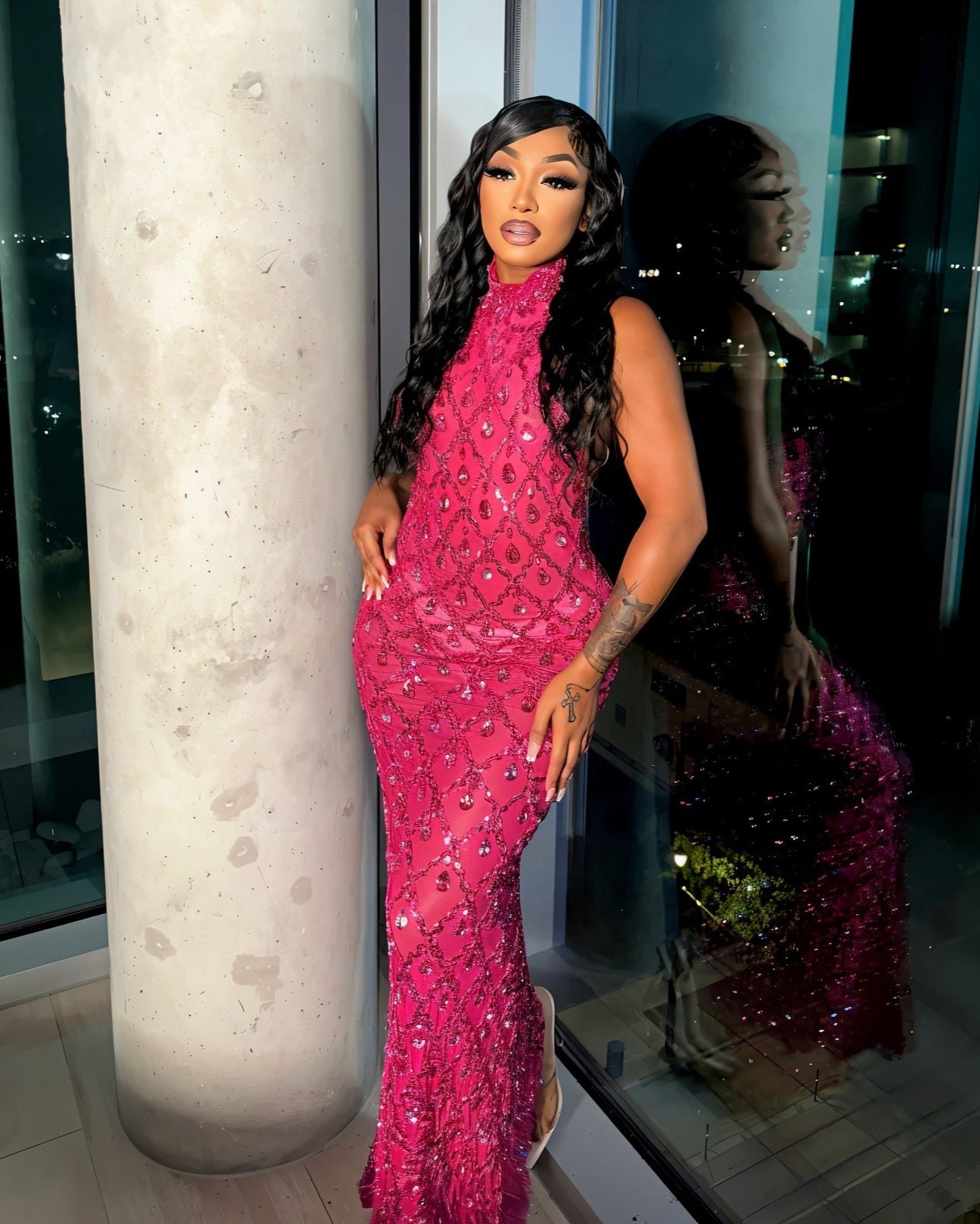 HOPE High Neck Tear Drop Rhinestone Maxi Dress