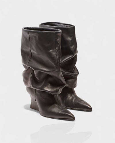 IRELLE Slouchy Faux Leather Pointed Wedge Heel Boots