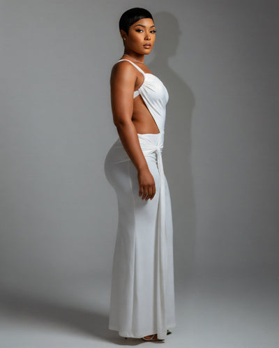 CARMEN Asymmetric Ruched Cutout Maxi Dress