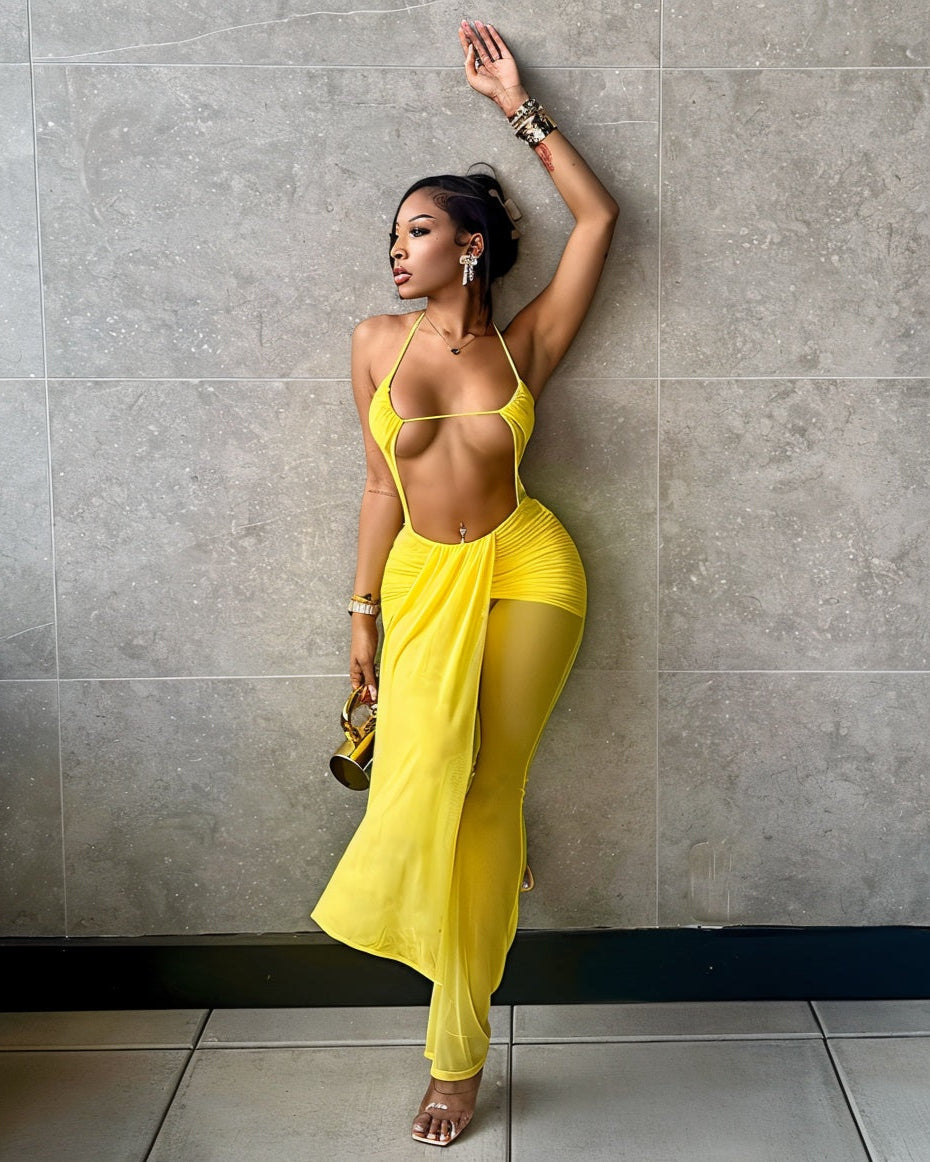 JEMMA Mesh Cutout Drape Jumpsuit