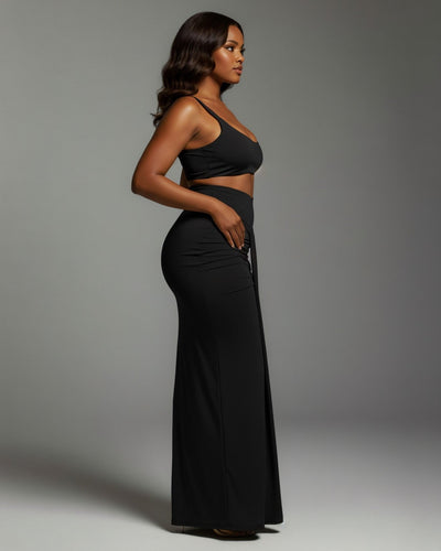 ZELLA Ruched High-Waist Draped Maxi Skirt