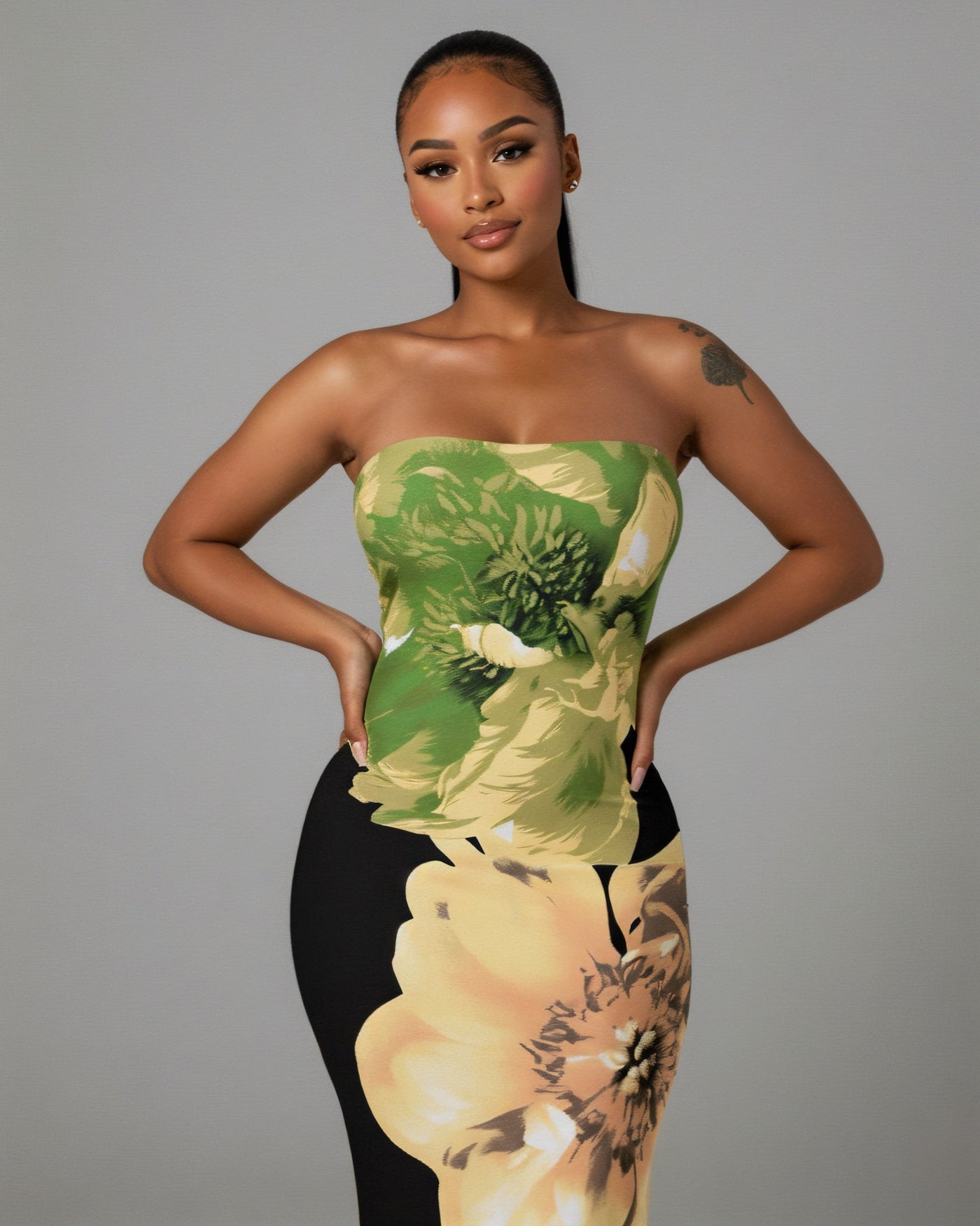 LYCA Floral Print Strapless Maxi Dress
