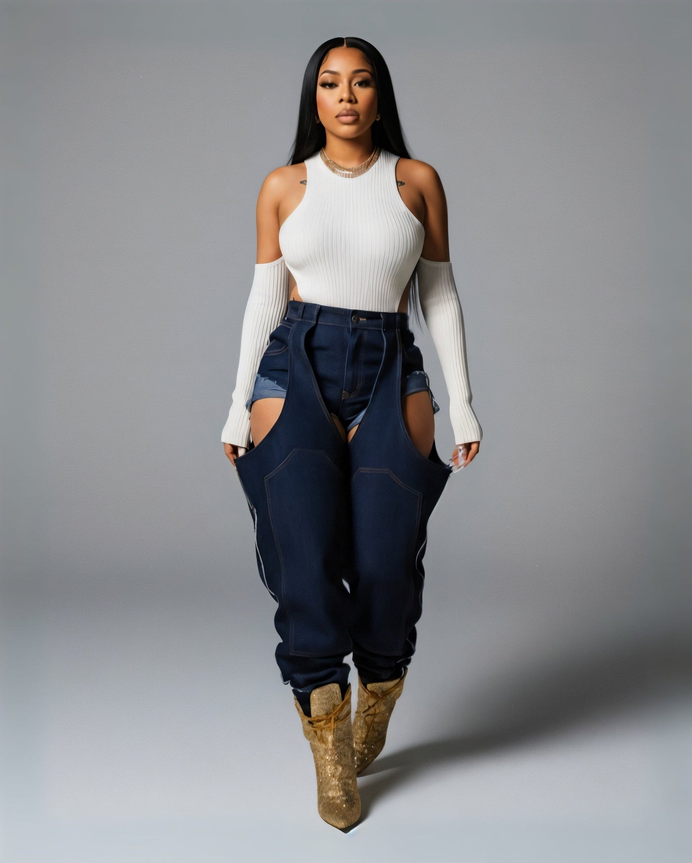 NAMI Distressed Denim Chaps Pants