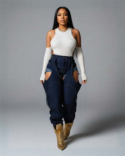 NAMI Distressed Denim Chaps Pants