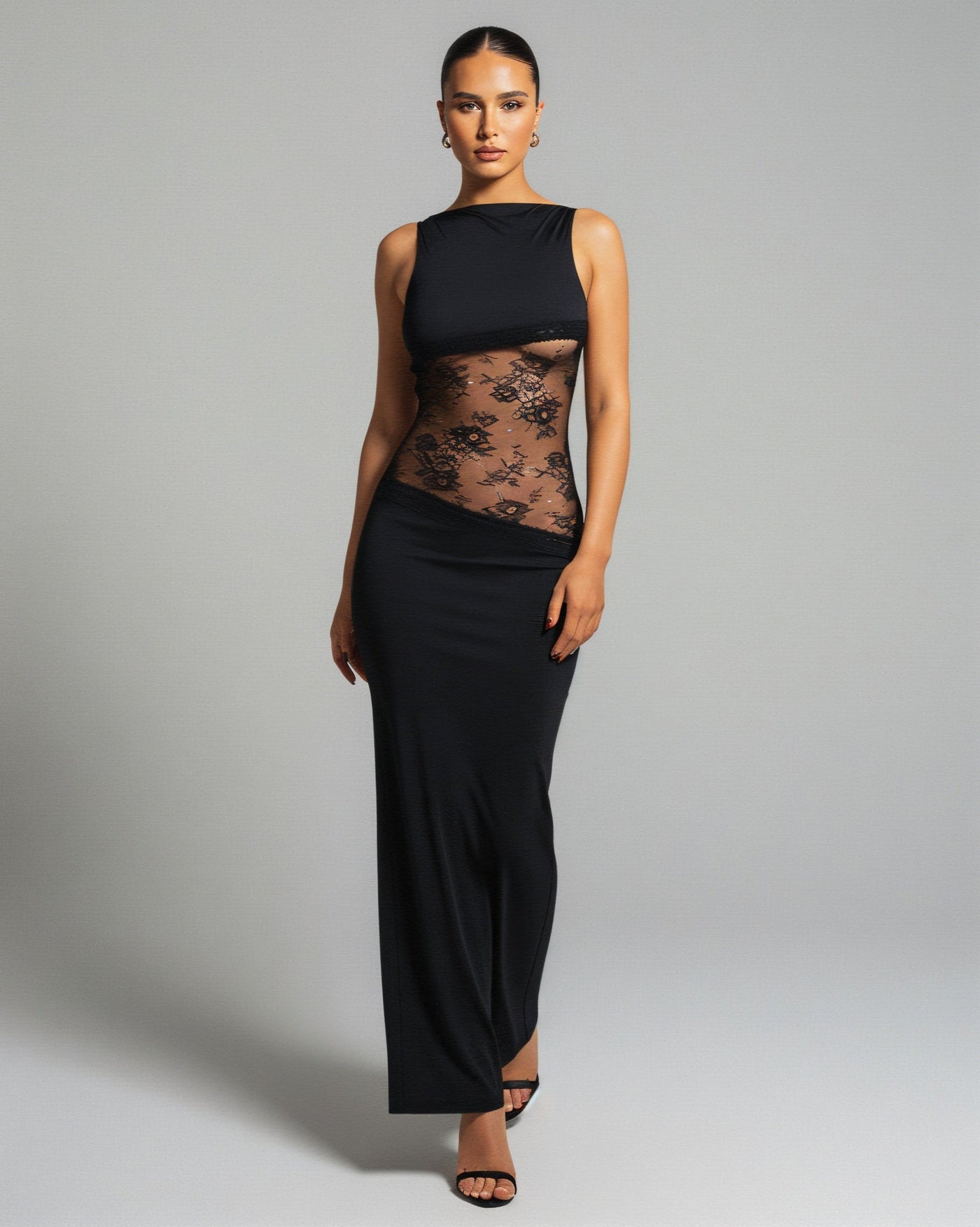 ALESSANDRA Backless Lace Cut Out Maxi Dress