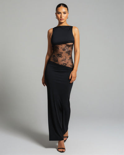 ALESSANDRA Backless Lace Cut Out Maxi Dress