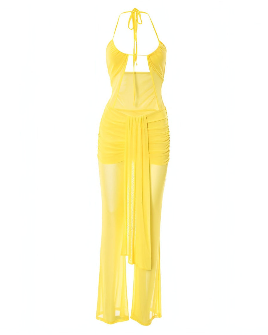 JEMMA Mesh Cutout Drape Jumpsuit