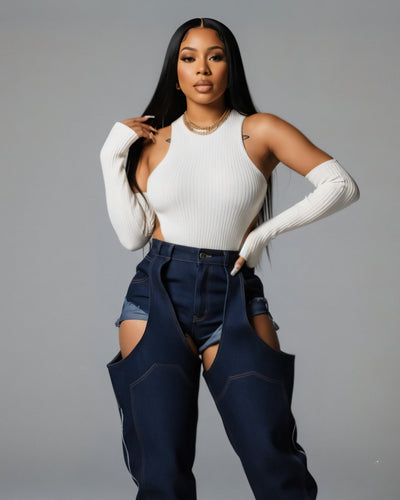 NAMI Distressed Denim Chaps Pants