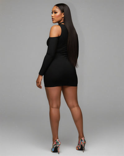 SAYLA Cutout High-Neck Long-Sleeve Mini Dress