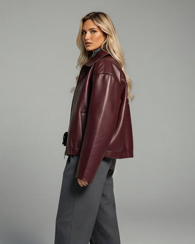 HANELLE Oversized Faux Leather Zip Jacket