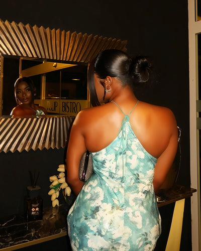 SHANE 3D Floral Applique Halter Maxi Dress