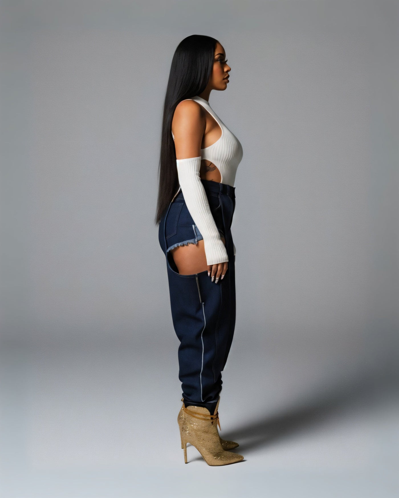 NAMI Distressed Denim Chaps Pants