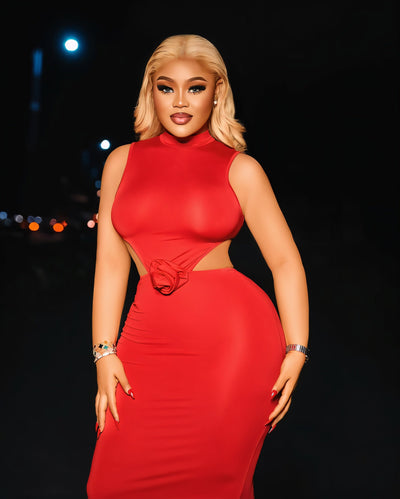 QUEENIE High-Neck Maxi Dress