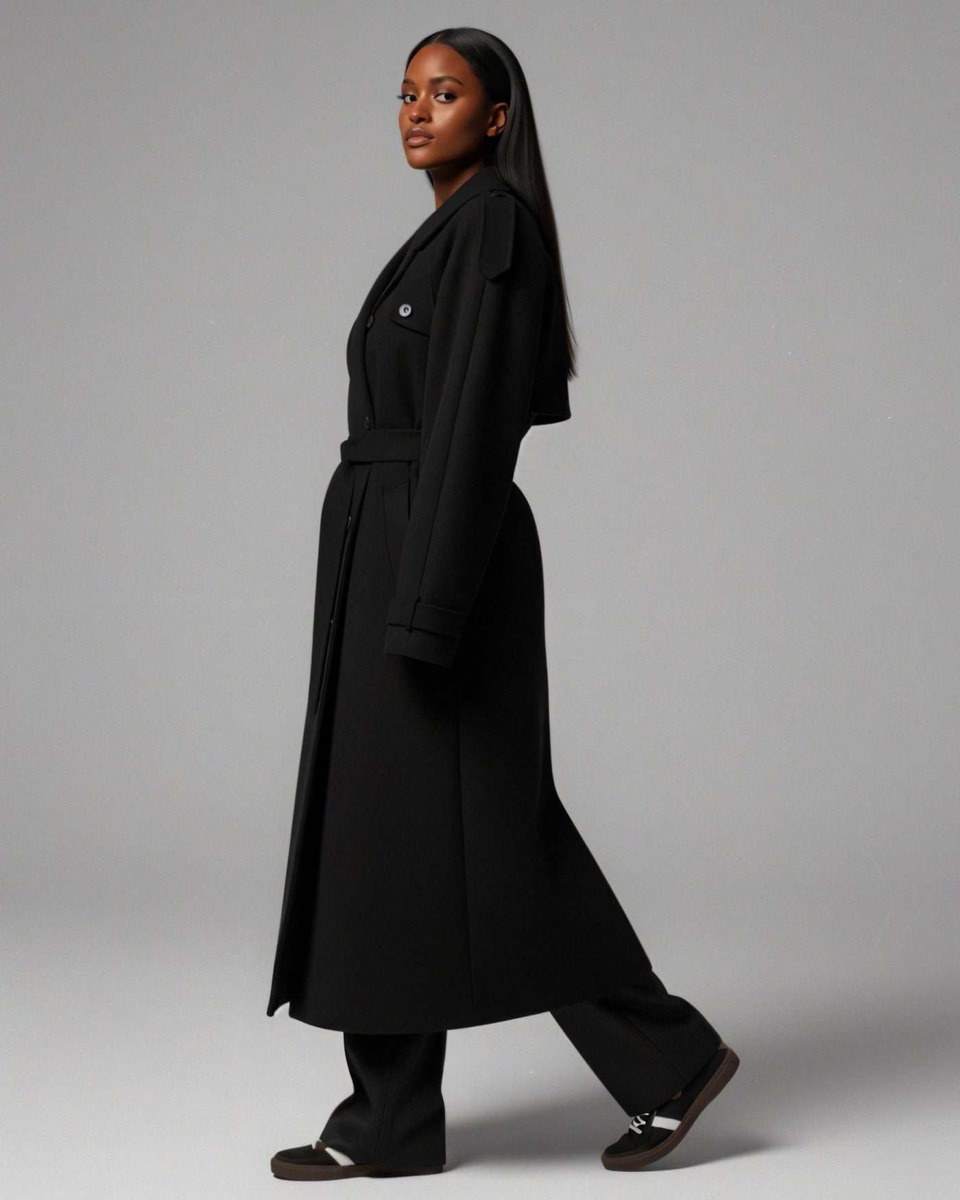 HATICE Belted Wool Trench Coat