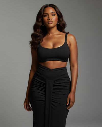 ZELLA Ruched High-Waist Draped Maxi Skirt