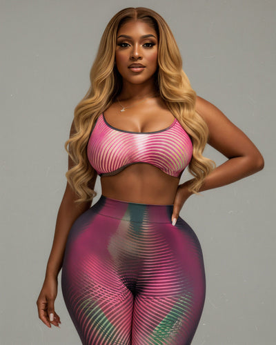ELAINE Abstract Striped Crop Top & Leggings Set