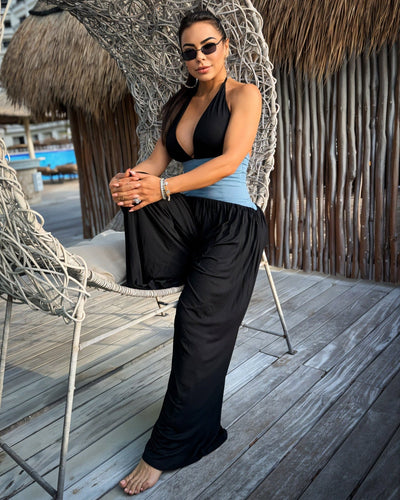 AMARIS Halter Neck Backless Wide Leg Jumpsuit