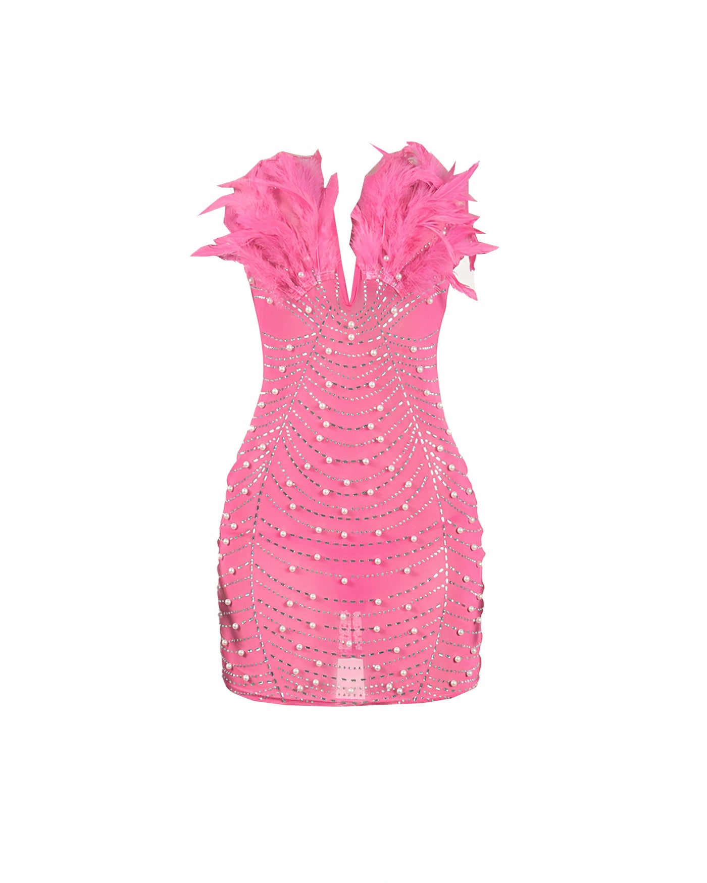 KAYALI Pearl & Rhinestone Embellished Feather Mini Dress
