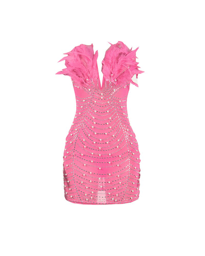 KAYALI Pearl & Rhinestone Embellished Feather Mini Dress