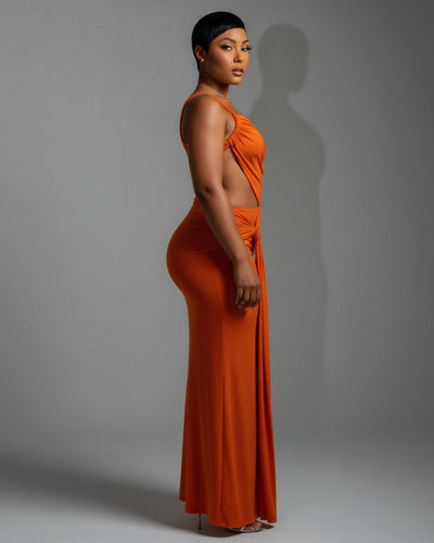 CARMEN Asymmetric Ruched Cutout Maxi Dress