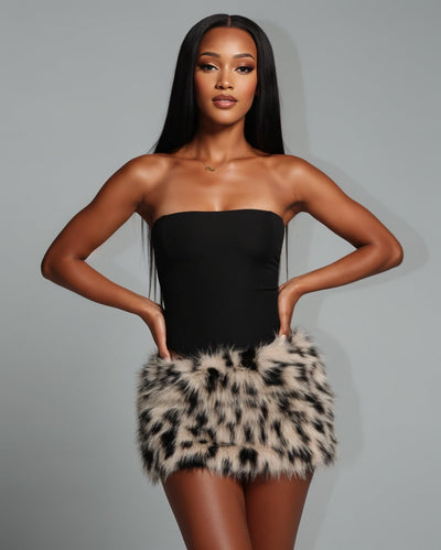 AYANA Plush Faux Fur Mini Skirt