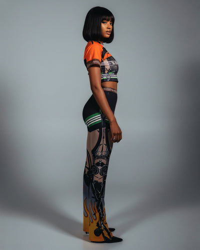 ASHLYN Printed Mesh Crop Top & Pants Set