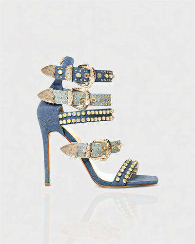 SHERAH Open Toe & Rhinestone Embellished Stiletto Heels