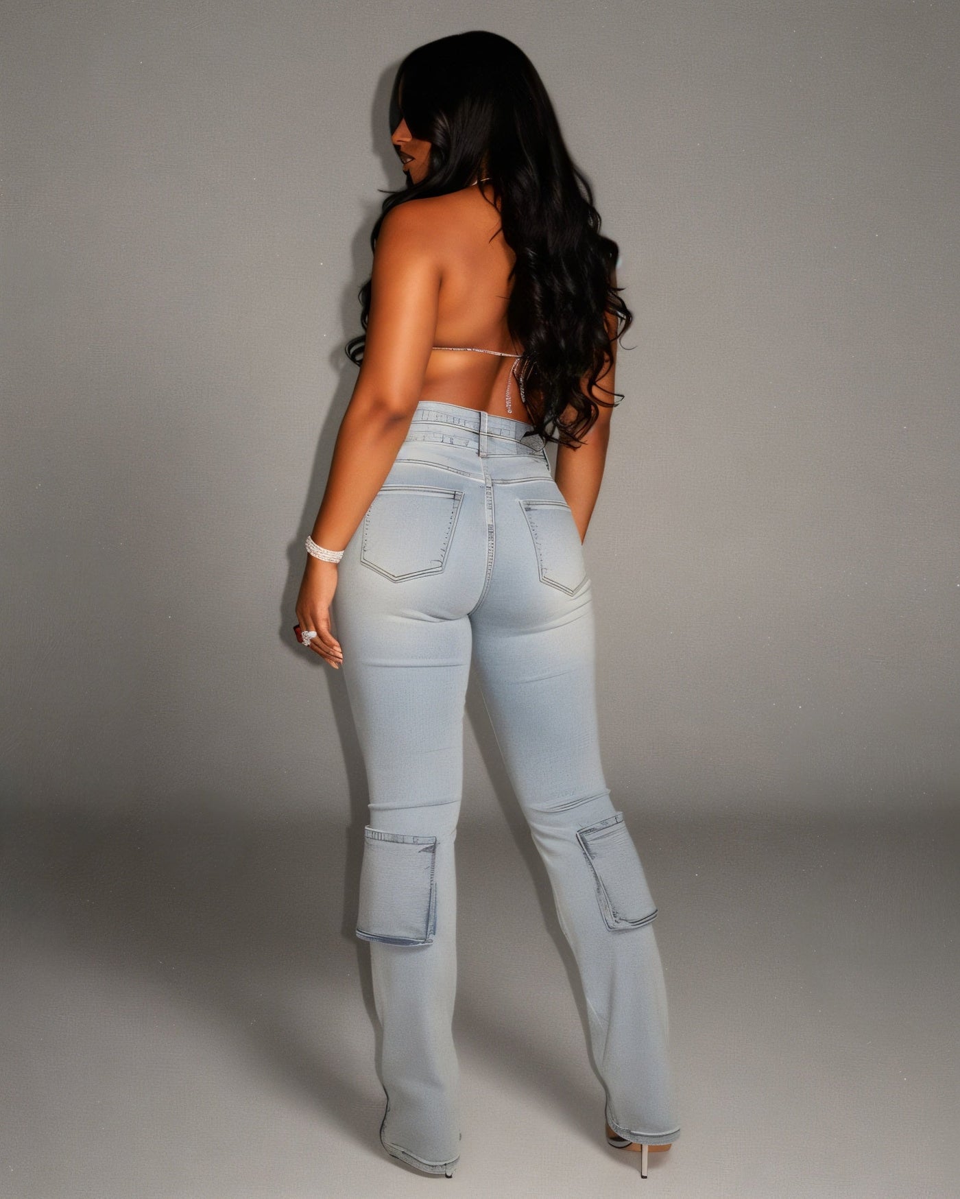 HAZE Denim Criss-Cross Waistband Cargo Pants