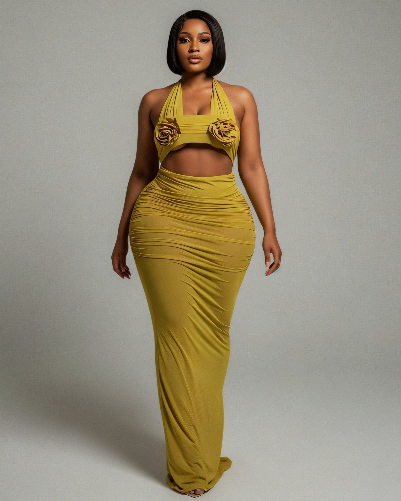 XAYANA Rose Detail High-waisted Maxi Dress