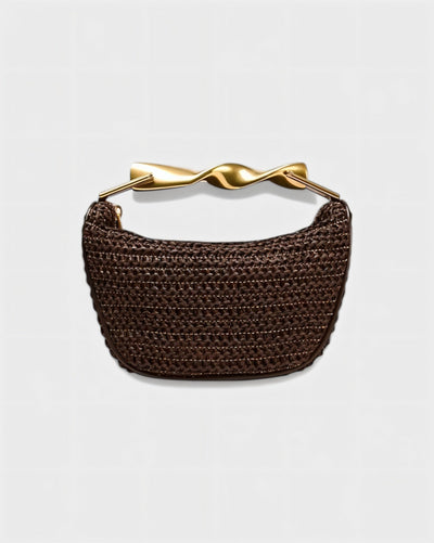 CRESSIDA Woven Half Moon Handbag with Gold Swirl Handle