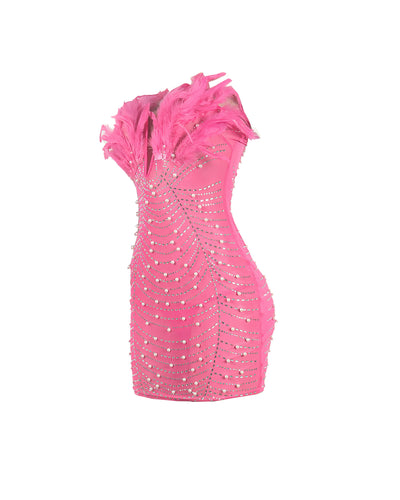 KAYALI Pearl & Rhinestone Embellished Feather Mini Dress