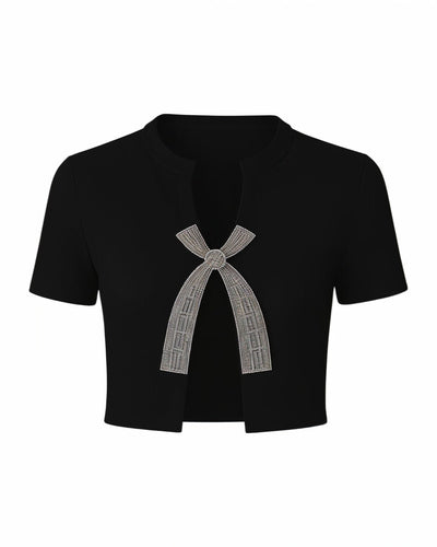 CARLY Rhinestone Bow Cropped Top