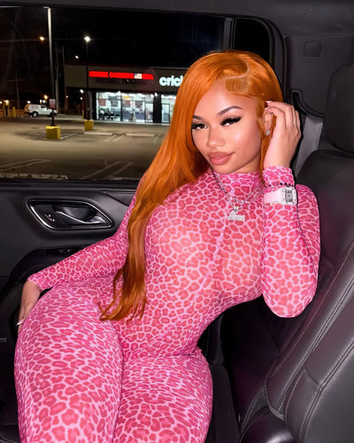 KHIONE Leopard Print Mock Neck Jumpsuit