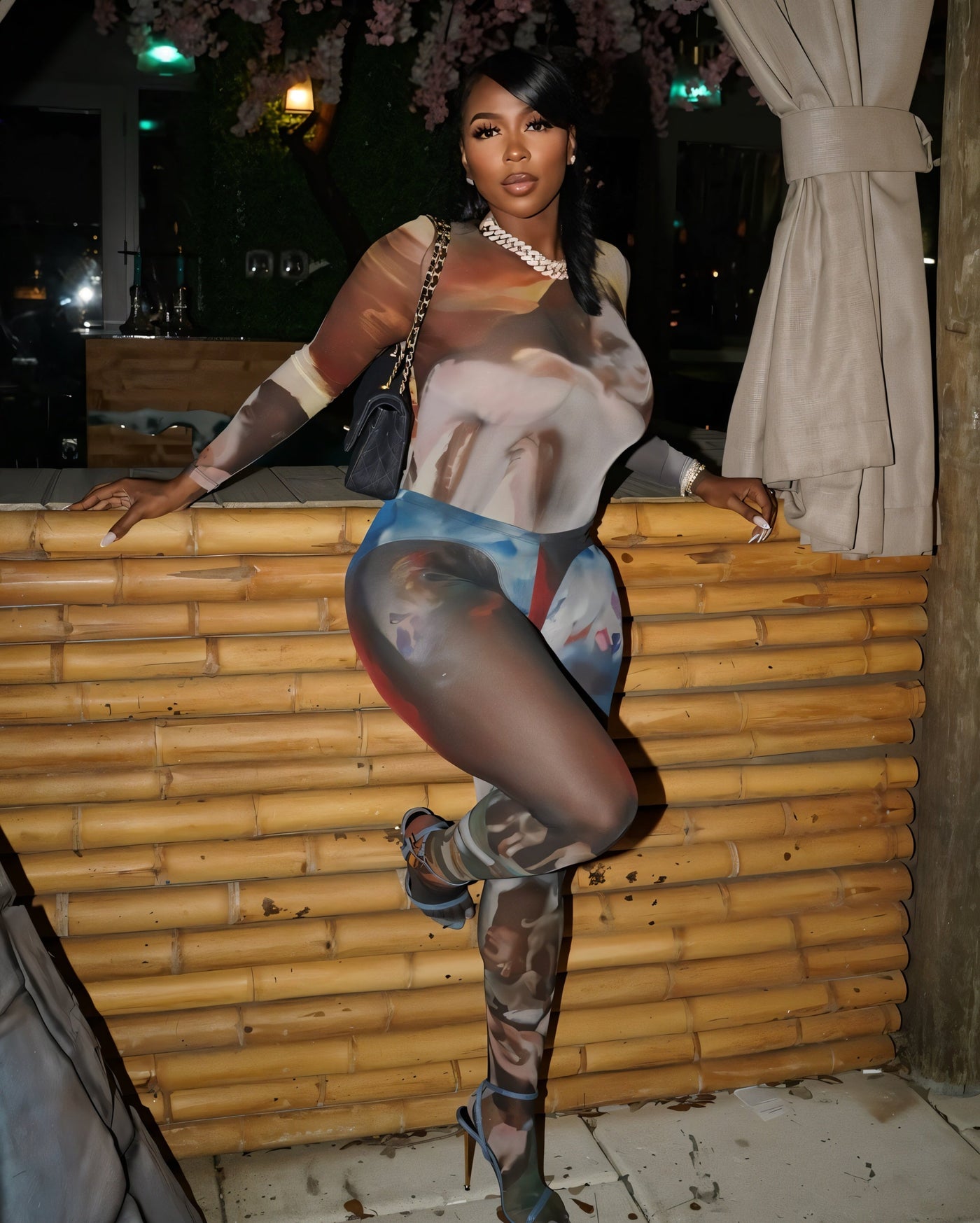 SHELBY Abstract Print Mesh Top & Tights Set