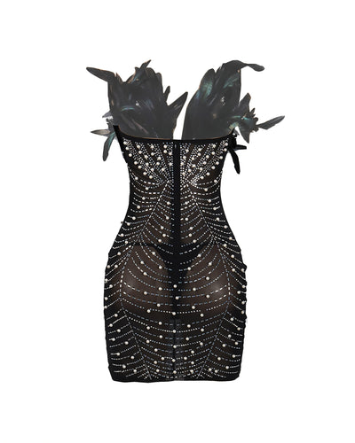 KAYALI Pearl & Rhinestone Embellished Feather Mini Dress
